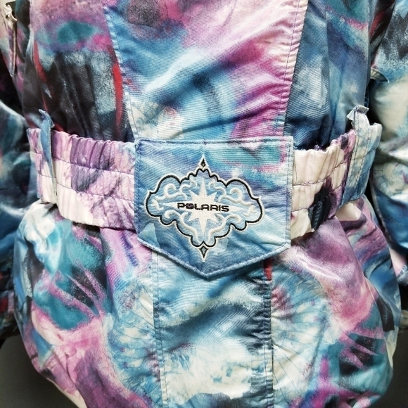 Vintage Polaris Snowmobile Puffer Jacket Thermoloft Abstract Map Print size L - Picture 6 of 10